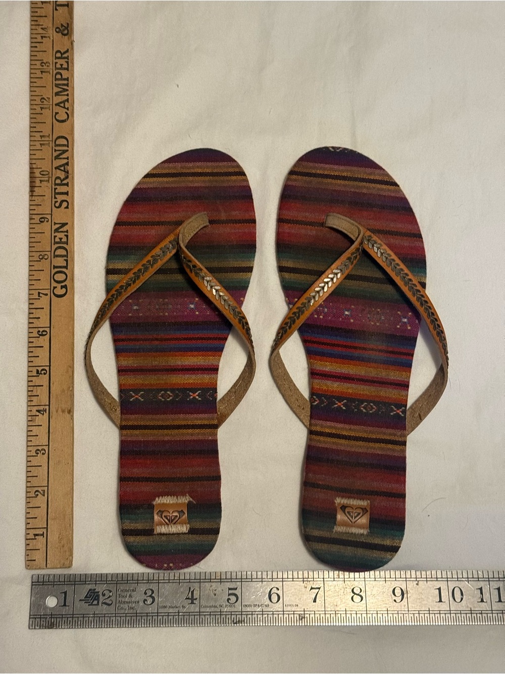 Roxy Multicolor Striped Sandals with Tan Straps